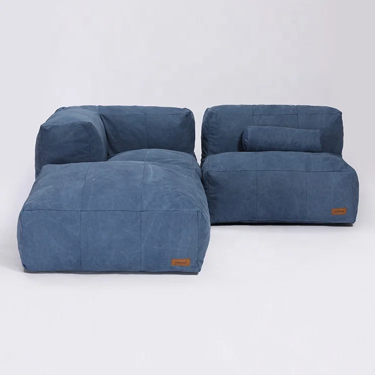 Canvas fabric compressed foam combination corner lazy chair modern living room bean bag sectional sofa