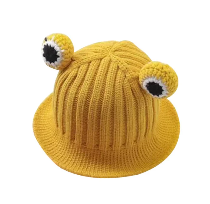 2022 Solid Color Cartoon Frog Knitted Hat Winter Warm Hat Acrylic Cap Beanie Hat For Kid Boy And Girl
