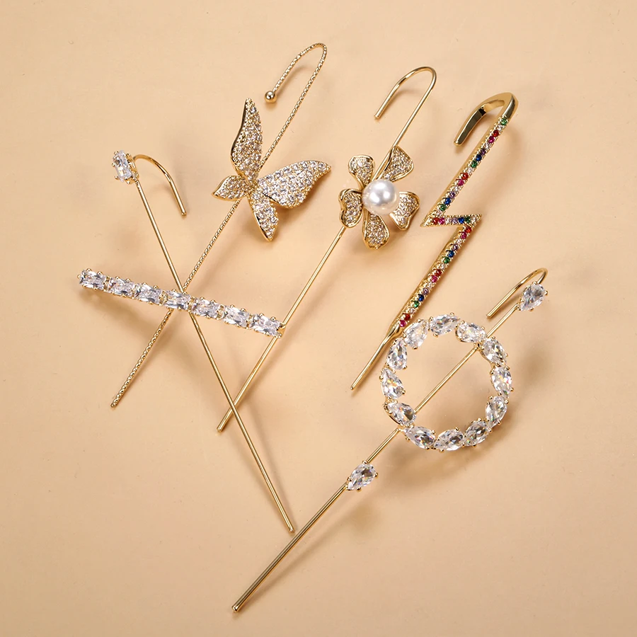  Luxury Micro-inlaid Zircon Butterfly Clip Earrings For Women Exquisite Gifts Long Ear Wrap Crawler