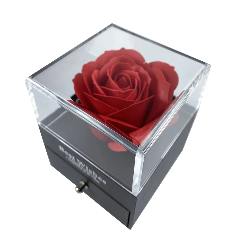 Искусственное ароматизированное мыло, цветок розы в акриловой шкатулке для ювелирных изделий с сумкой-тоутом, подарок на день Святого Валентина 2021