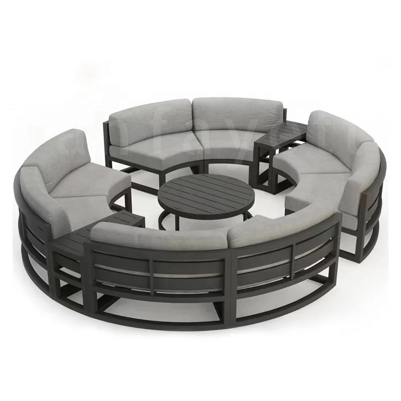 Metal Outdoor Sectional Black Metal Patio Furniture with Fire Pit Table Patio Set 6 Piece Patio Set