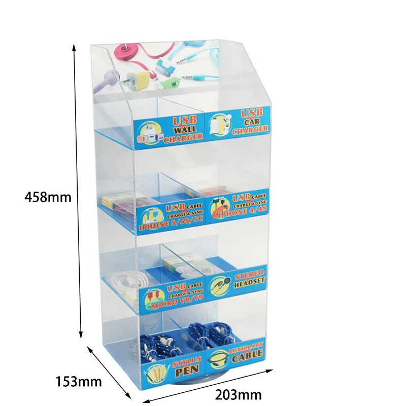 Cell Phone Accessory Acrylic Retail Display Stand Rack With Led Light For Cable Power Adapter