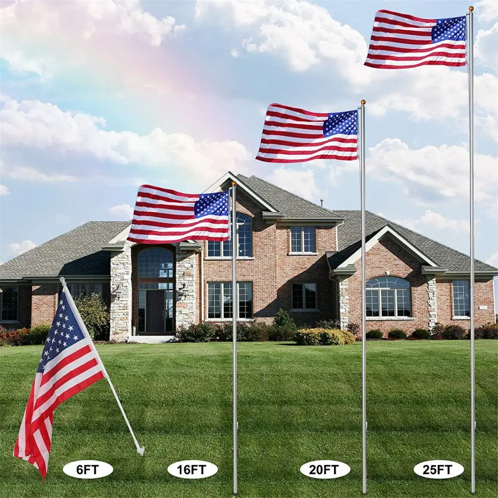 HIght Quality 16 20 25Ft Sectional Flagpole Kit Aluminum Flag Pole for Outdoor with Gold Ball