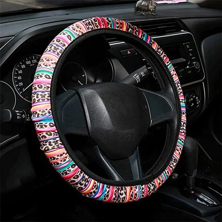 Custom neoprene car steering wheel cover universal car accessories decoration tie-dye leopard prints steering wheel protector