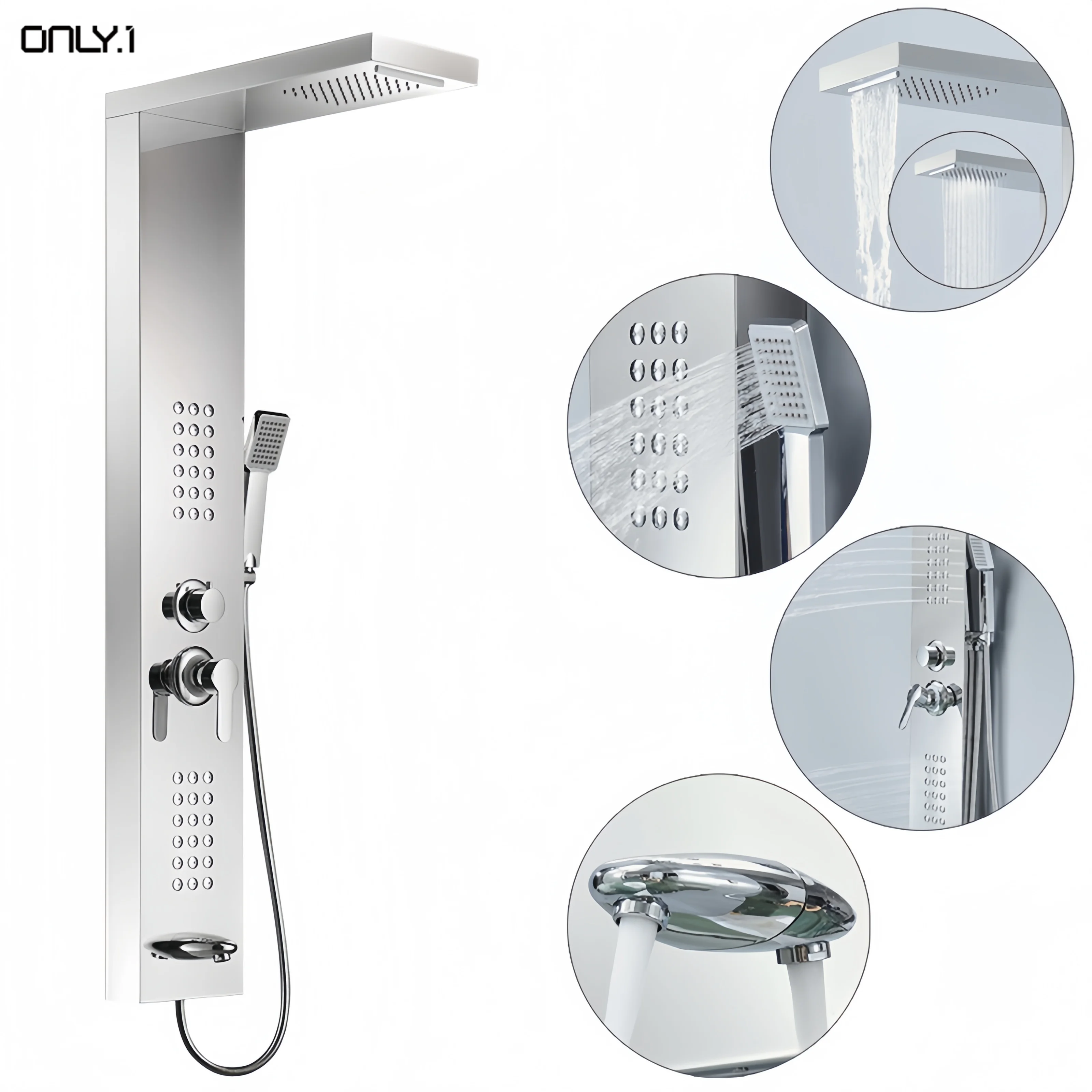 Luxury shower plate bathroom wall mounted stainless steel waterfall multi-function shower board