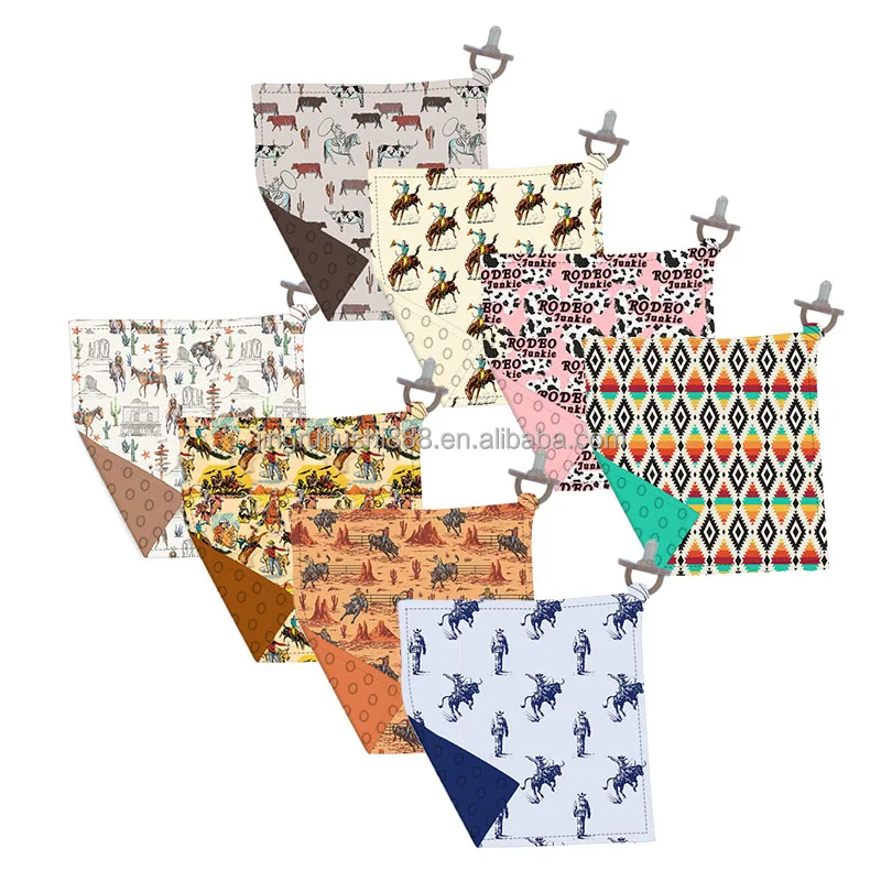 Custom Western Style Cattle Printed Newborn Baby Pacifier Cloth Milk Silk Fabric And Plush Fabric Infant Baby Pacifier Cloth