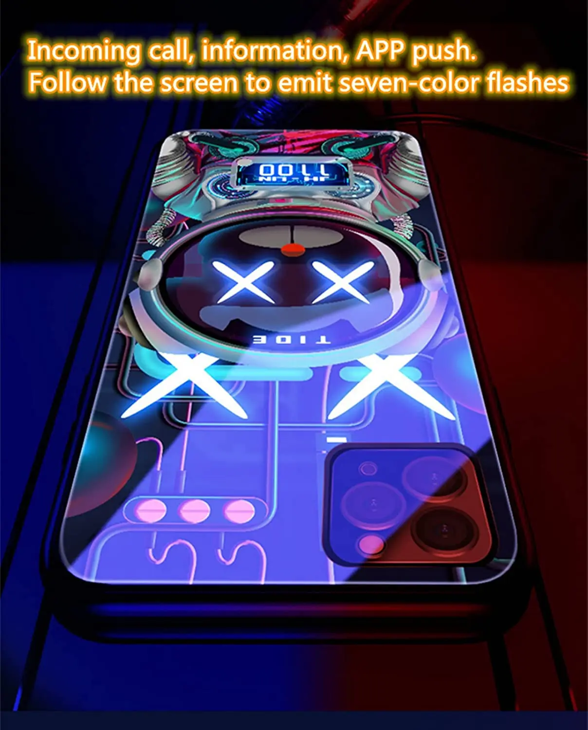 Anime Cartoon Cool Funny Skull Call Flash Night Glowing LED Tempered Glass Phone Case For iPhone 13 12 11 Pro Max XR 6 7 8 Plus