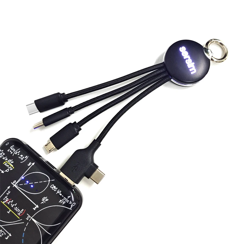 Новинка 2023, Лидер продаж, рекламные подарки, Amazon, 16 см, Двойной вход USB Type-c, пользовательский светодиодный логотип, 6 контактов, 1 кабель для брелока