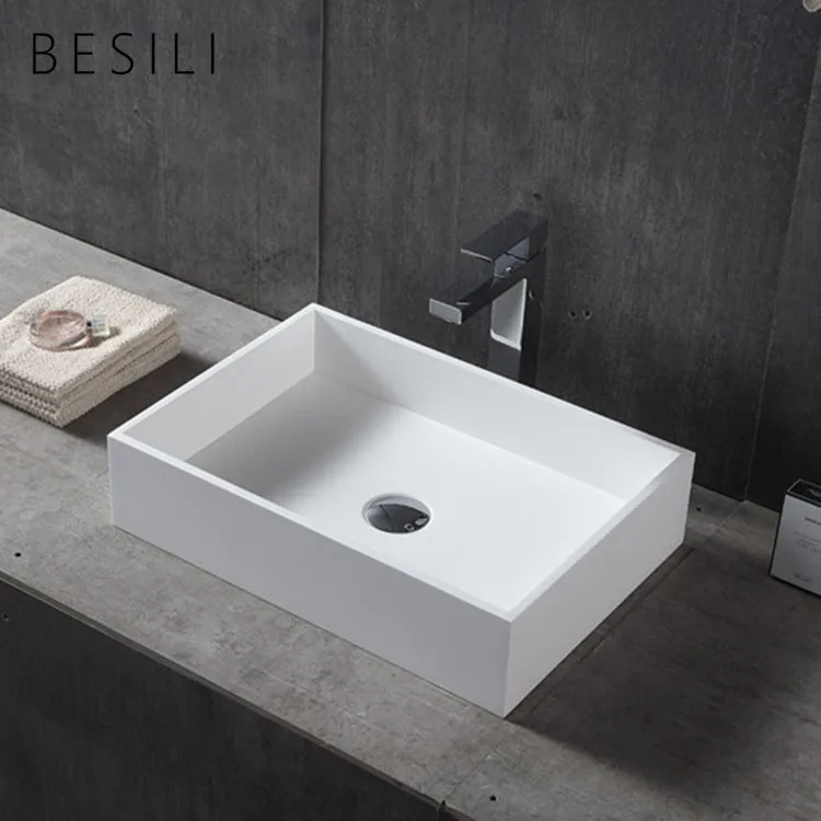Bathroom hand wash basin solid surface stone sanitary ware white sinks