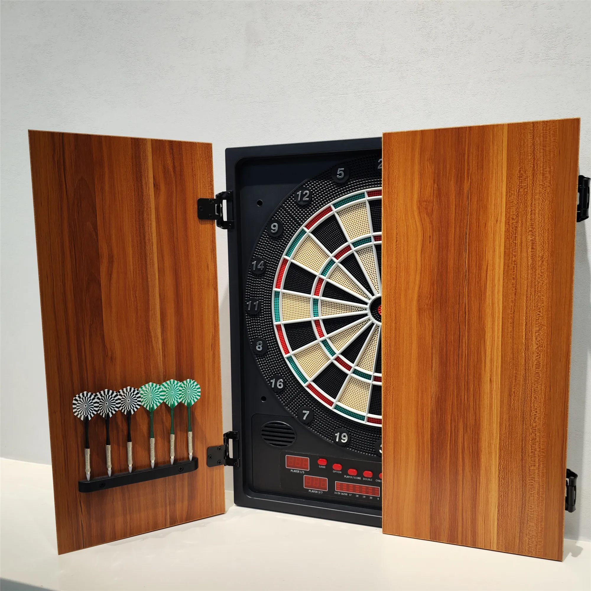 Electronic Dartboard Cabinet with Soft Tip Darts Powered by Adapter