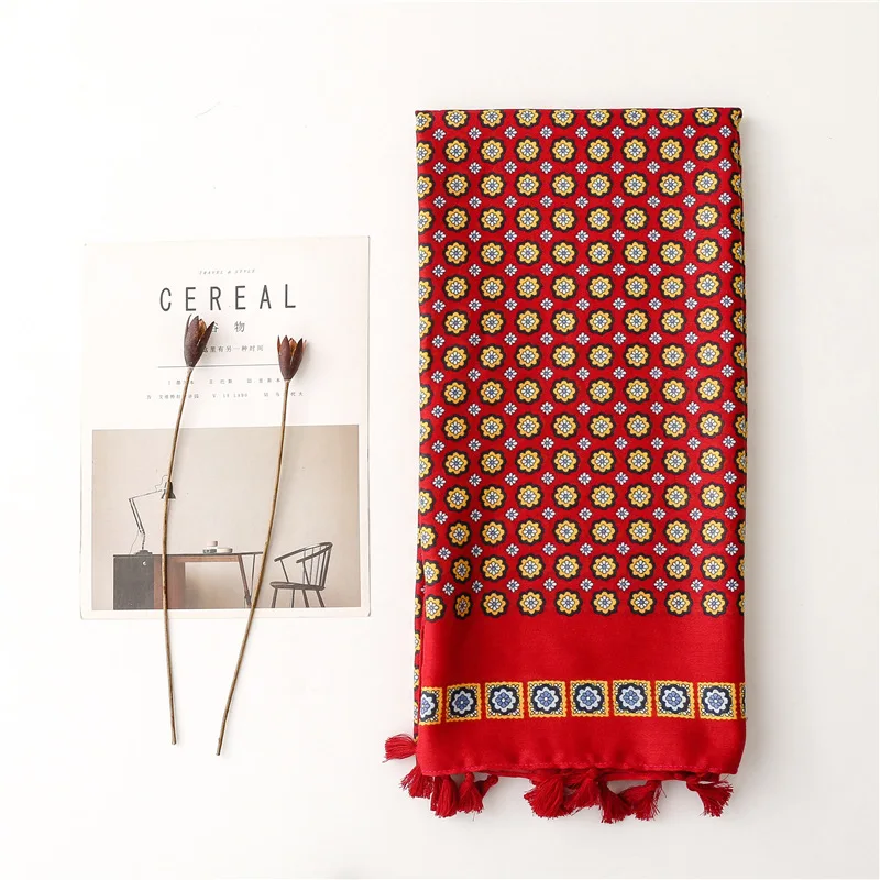 Eco friendly custom design viscose scarf red color round pattern print 100% polyester shawls and scarves luxury