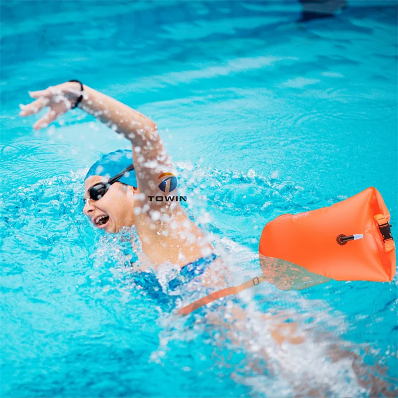 OEM Custom Waterproof Floating Swim Air Bag Buoy Open Water TPU PVC Inflatable Safety Life Swim Buoy Dry Bag Swimming Buoy