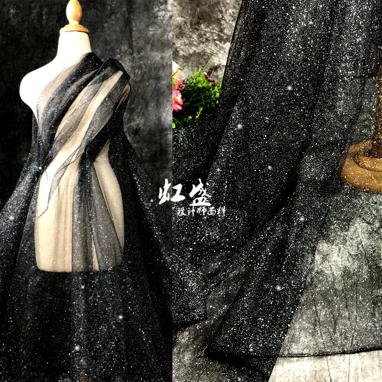 Late night Starry Sky special black glitter mesh yarn designer fabric performance clothing elastic fabric yarn