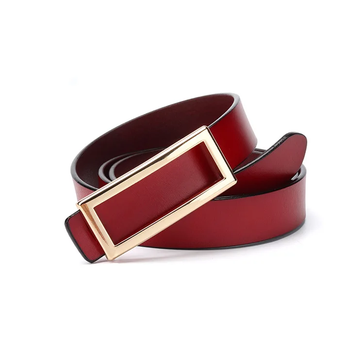 Factory Supplier Metal Buckle Click Buckle Concise Black Genuine Leather Woman Belt