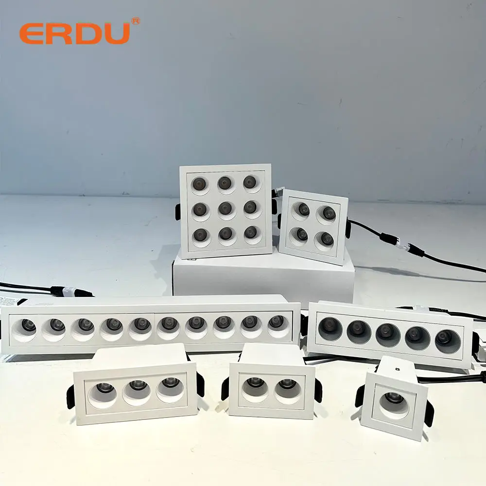 ERDU LED Rectangular Recessed Aluminium Spotlight 1/2/3/4/5/9/10/15 Heads Recessed Linear Light Led Ceiling Lamp Led Downlight