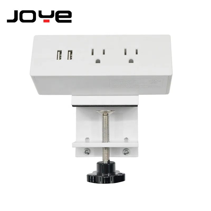 Clamp on 2 AC outlet and 2 USB charger electrical plug tabletop desk edge power strip with usb port
