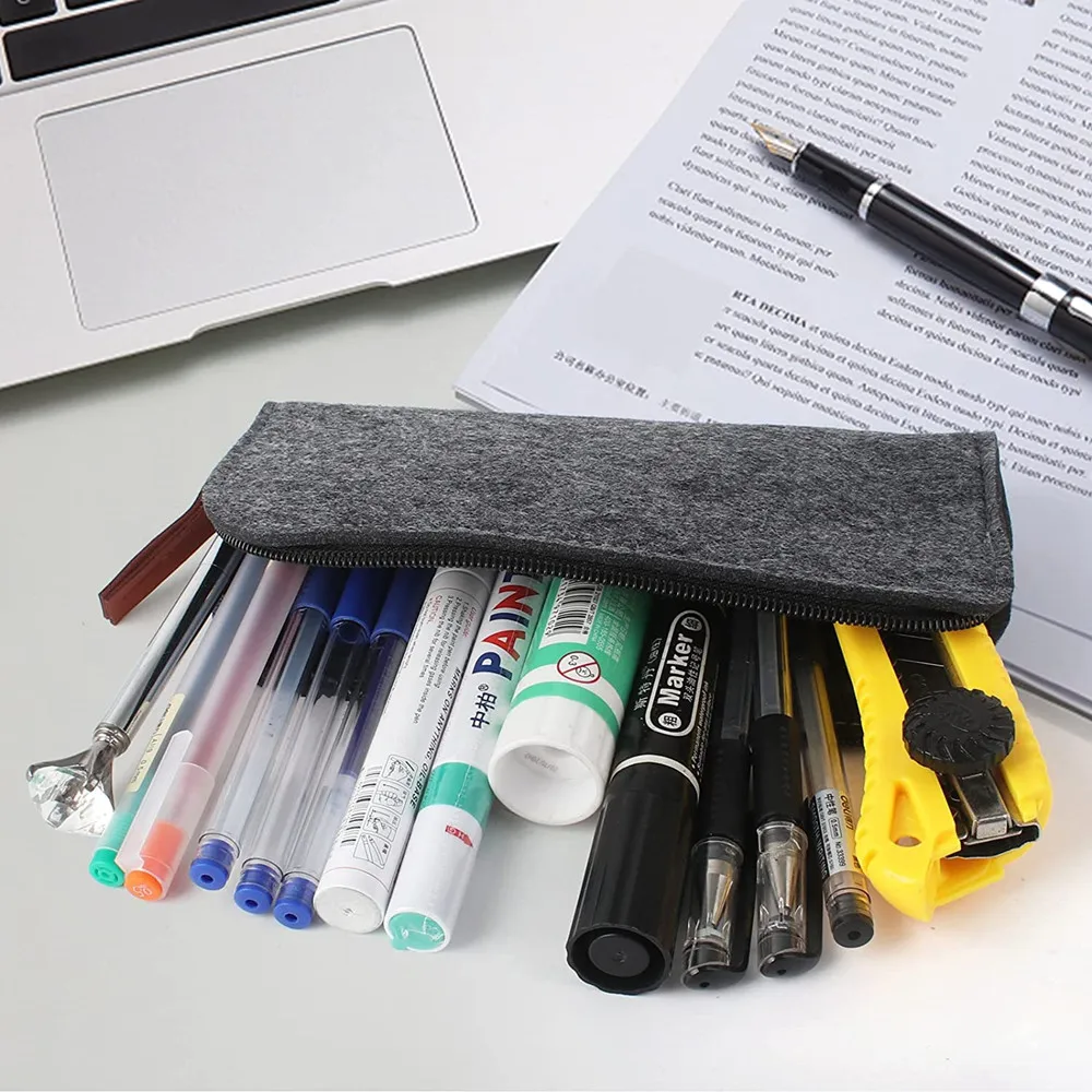 Felt Pencil Case Multifunctional Pencil Case Bag Pouch Large Capacity Pen Bag Pouch with Zippers for Teenagers Schools