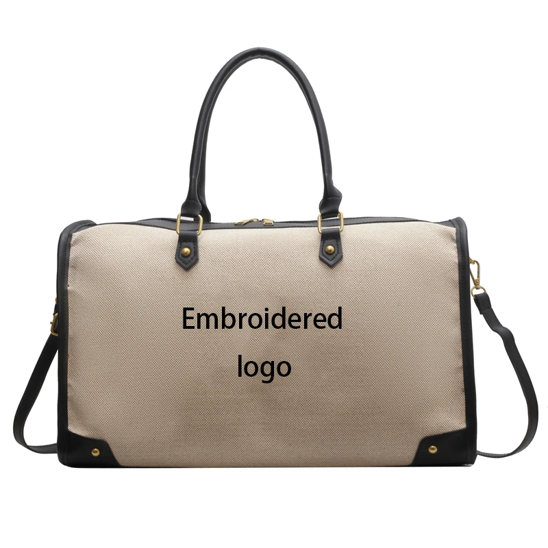 Custom Logo Luxury Leather Duffle Bag Woman Canvas Overnight Holiday Luggage Travel Weekender Tote Fashion fitness storage bag