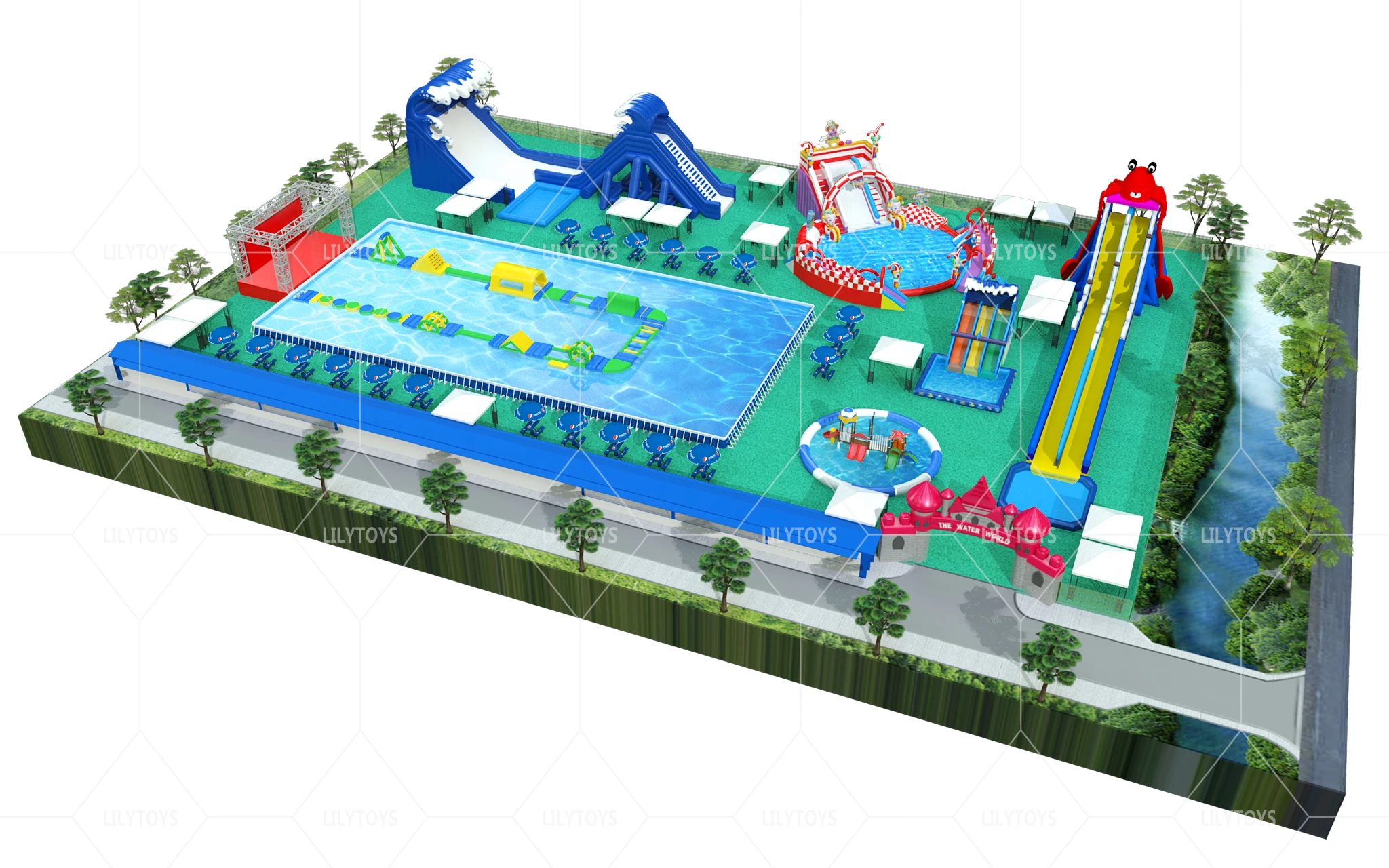 Lilytoys professional outdoor playground,amusement park,jungle theme inflatable water park for entertainment