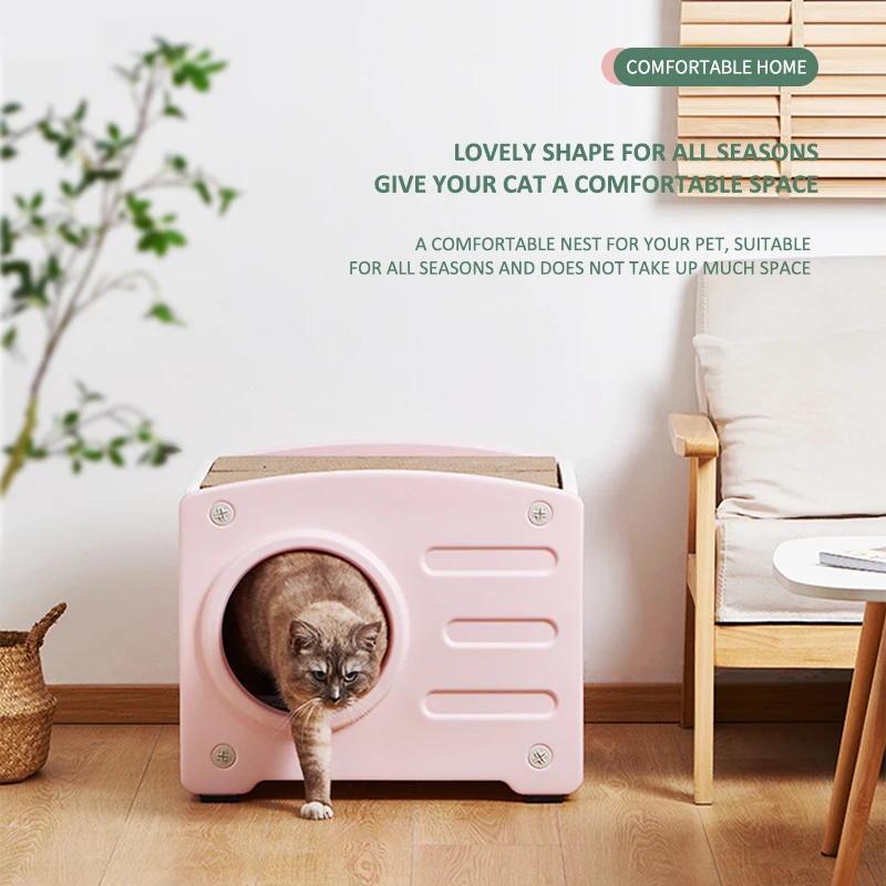 Fully-enclosed Plastic Washable Gatos Cat Villa Cage Cardboard Scratcher Optional Pet Bed House Cat Nest