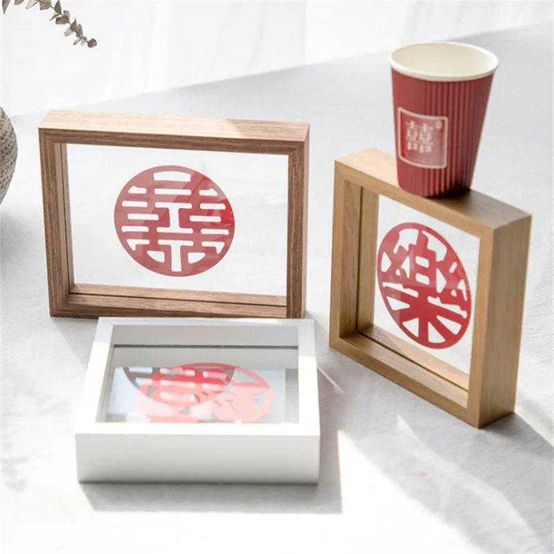 Creative solid wood wedding picture frame double-sided glass happy word stage picture frame