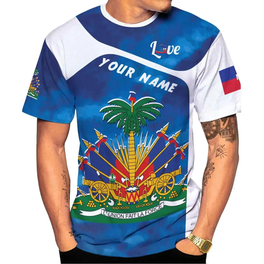 Personalized Haiti Shirt Drop Shipping Products 2023 Haitian Flag Pride Shirt Print on Demand Oversized Stretch Short Sleeve Top