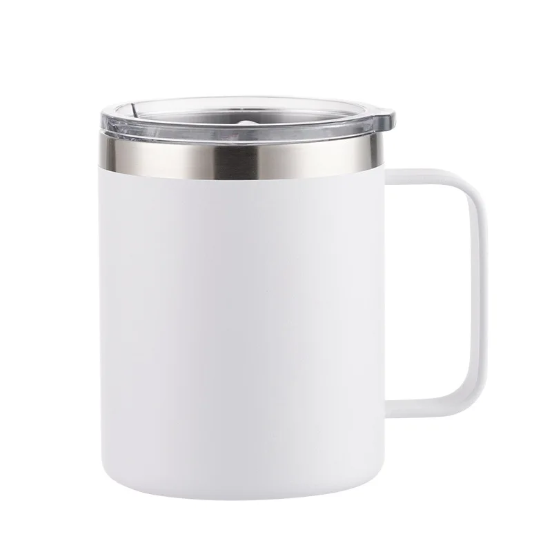 Custom 12Oz Printed Eco Friendly Metal Coffee Cups Insulated Stainless Large Mug With Handle and No Straw