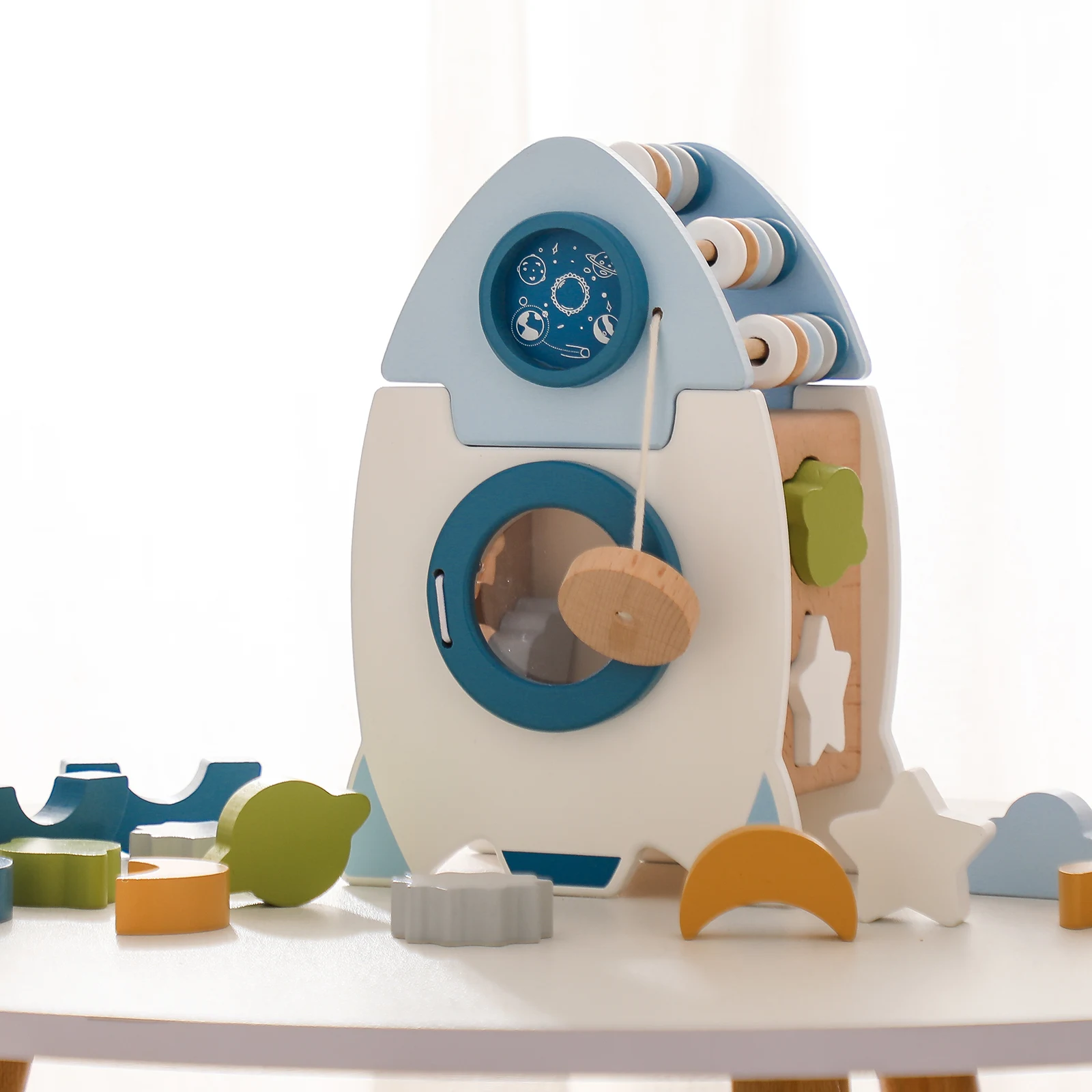 Montessori Early Educational Learning Toys Sensory Activity Busy Cub Wooden Toy Rocket Theme Building Blocks Toys For Kids