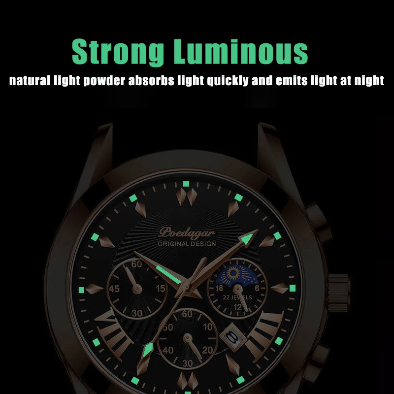 POEDAGAR 8058 Popular Leather Quartz Wrist Watch For Men Top Brand Shock Sport   Luxury Luminous  Waterproof Male