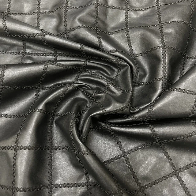 High Quality Luxury Black PU Leather Floral Laer-cut Embroidery Lace Fabric for Dress