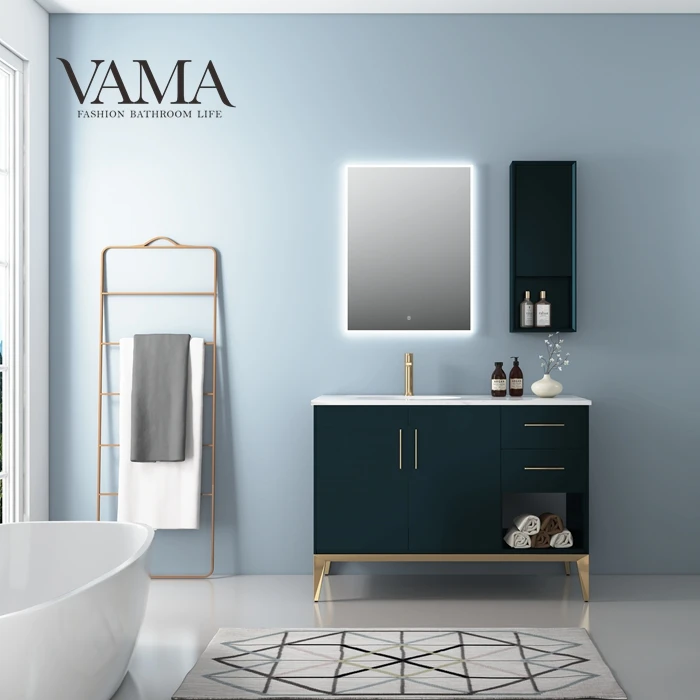 VAMA 48 inch solid wood floor bath vanity stainless steel legs bathroom cabinet quartz vanity tops bathroom 1 sink vaity 603048
