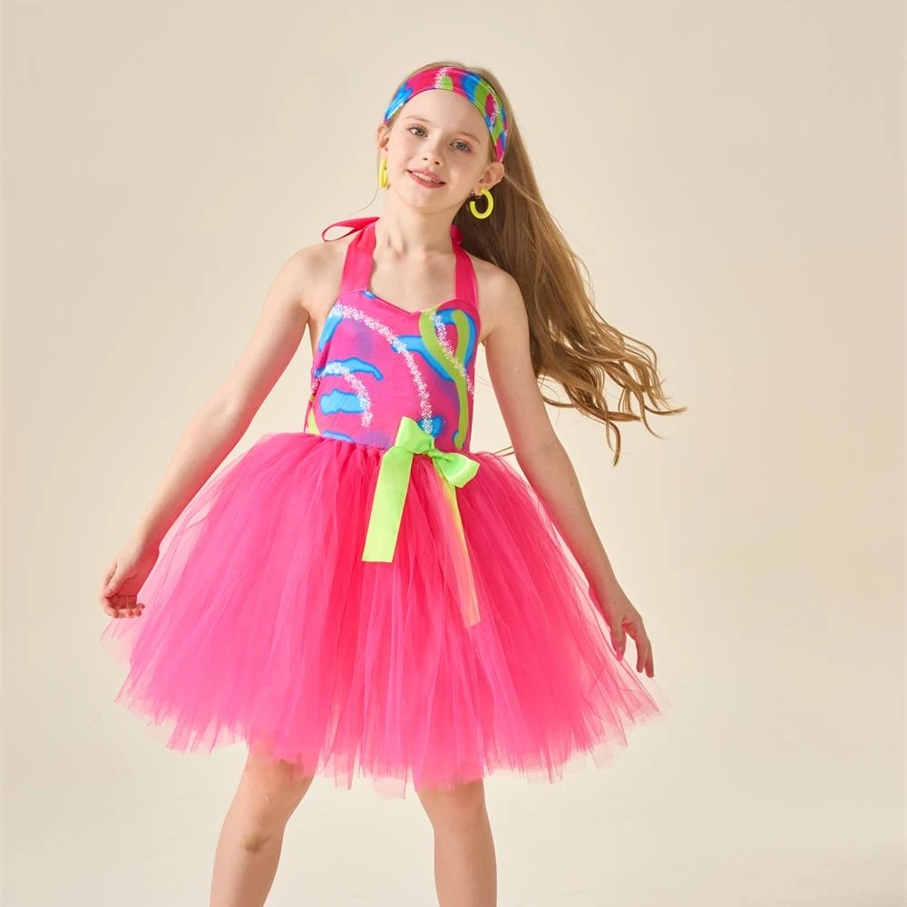 Newest Movie Hot Pink Dress Evening Cosplay Costume Real Life Film Dress Gown Halloween For Woman and Girls Tutu Dress