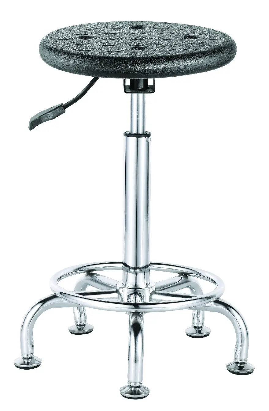 Round Swivel Stool with Wheels PU Leather Height Adjustable Stool for Laboratory,Black