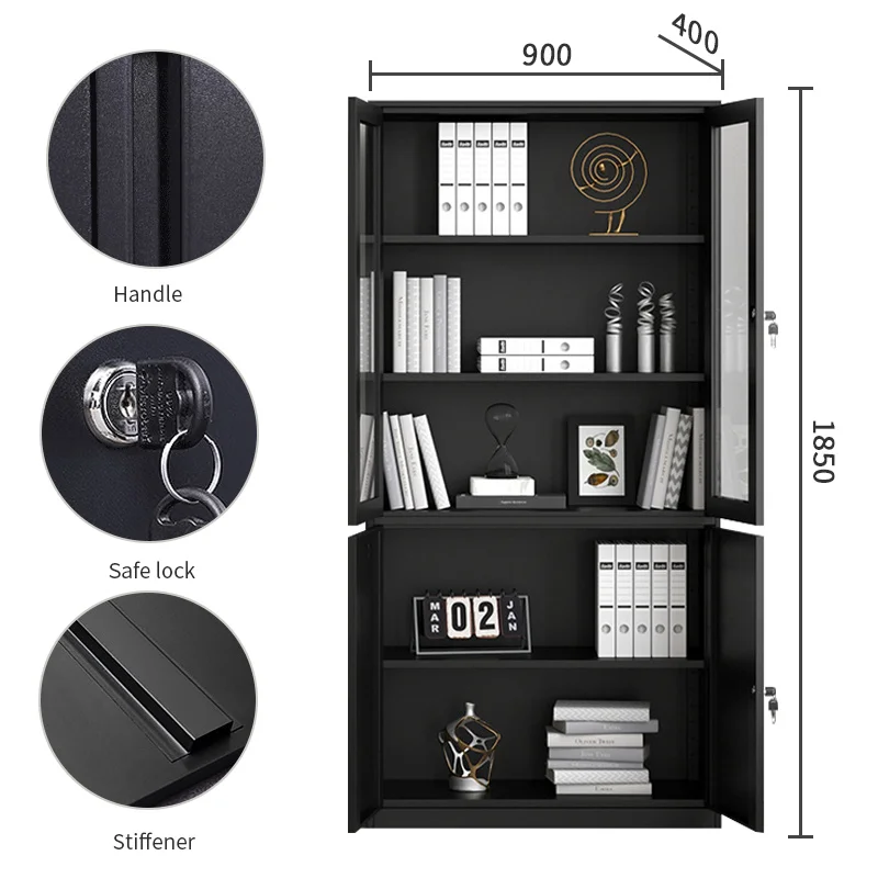 New Style And Popular Office Furniture Metal File Storage Cabinet Cupboard With Upper 2 Glass Door