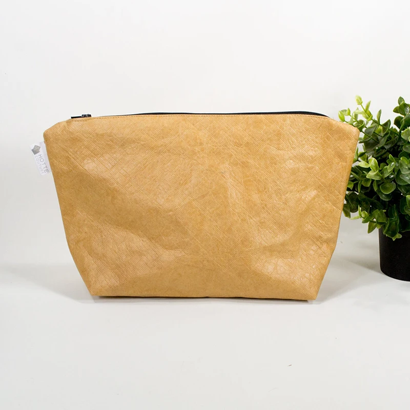 Hot selling recycle kraft paper cosmetic bag washable paper make up pouch sustainable tyvek toiletry bag