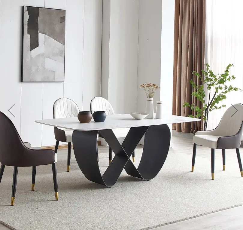 Modern Square  Dining Table Sintered Stone Table Top Butterfly Shape Carbon Steel Legs for Dining Room