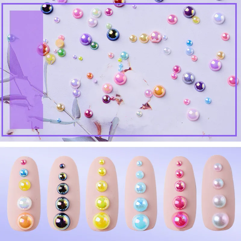 Misscheering Half Round Pearls Colorful Mixed Flatback  Loose White Glue On Resin Beads DIY Jewelry Making Nails Art