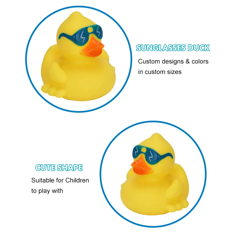 Factory Wholesale Custom Logo Design Promotional Yellow Rubber Ducks Vinyl PVC Plastic Sunglasses Rubber Duck Toys For Baby