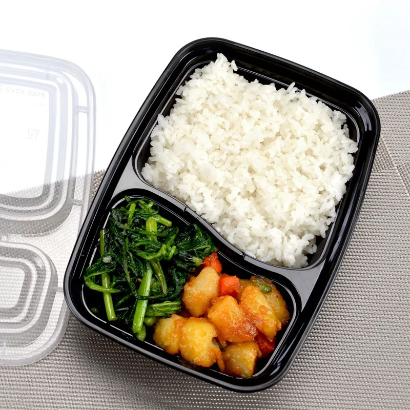 BPA Free Disposable Plastic Divided Container Fast Food Tray With Clear Lid