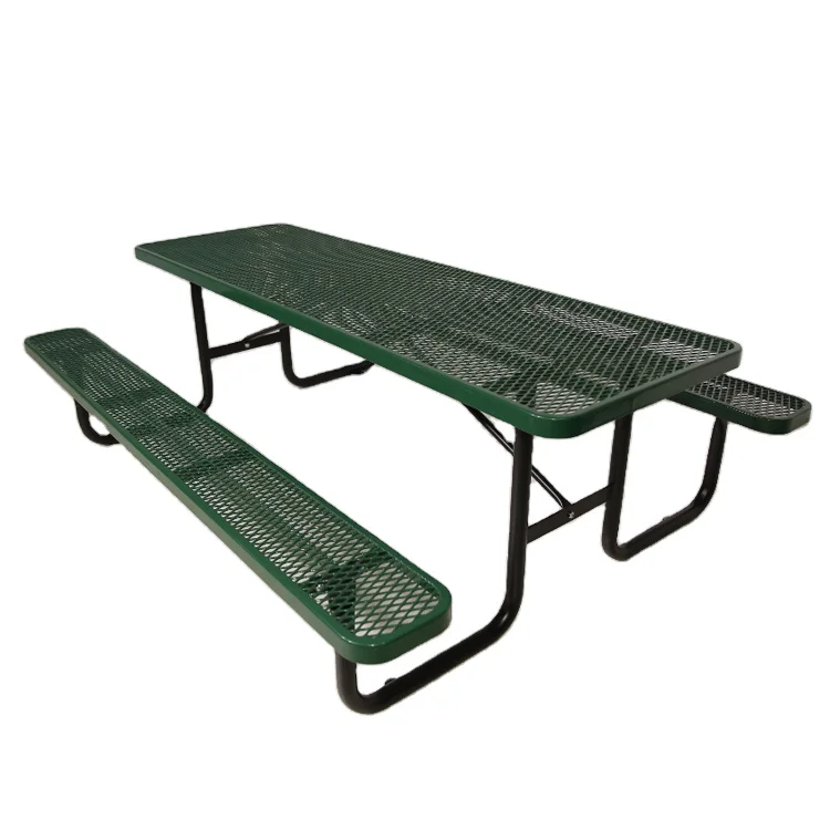 Outdoor commercial 6 ft  8ft metal picnic table with bench garden furniture steel dinning table outside patio coffee table