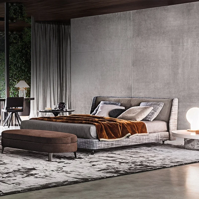 2022 Modern Leather Upholstery beds Headboard Back King Size Frame Bed Europe Style factory Wholesale Home Furniture