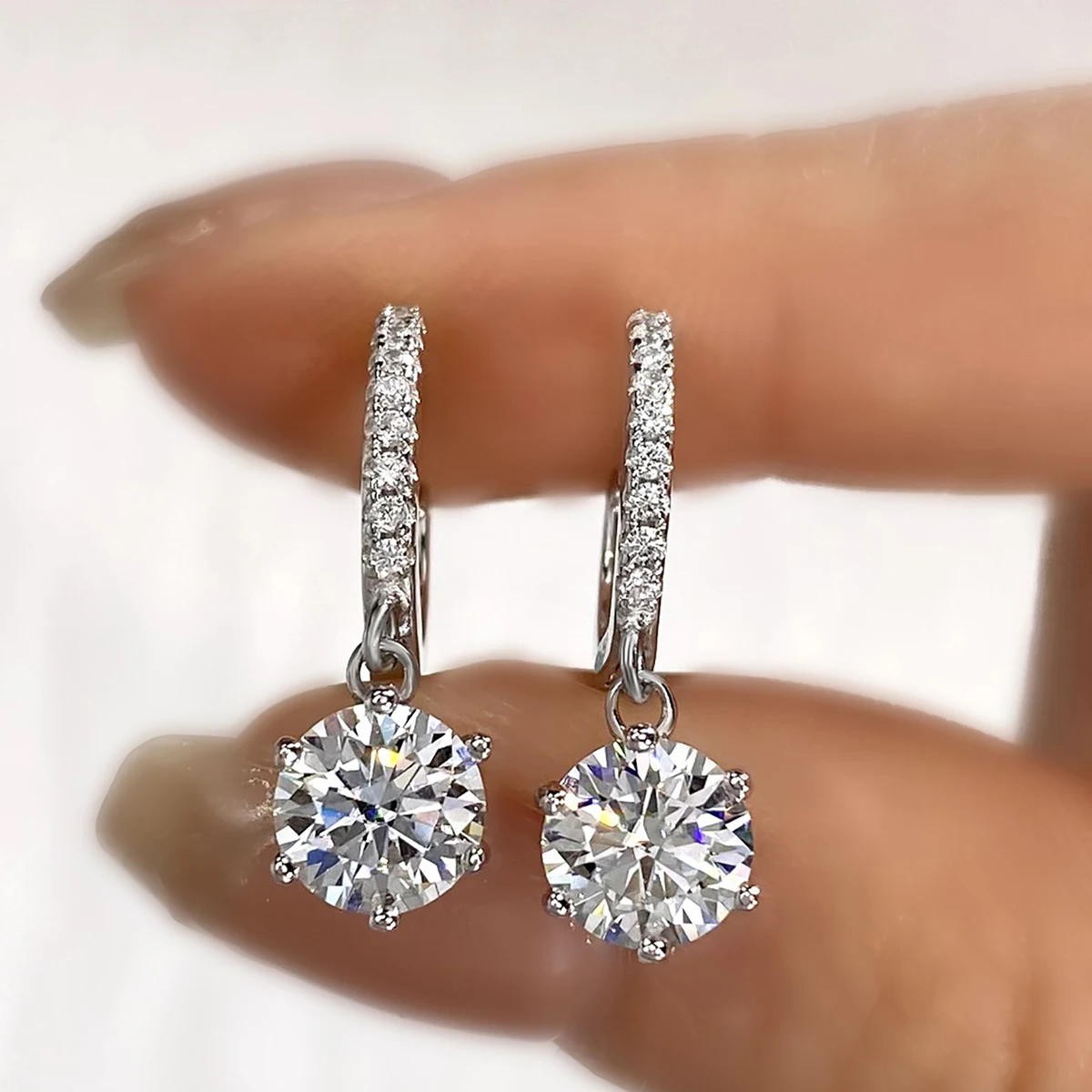 Classic 1ct  Moissanite Diamond Hoop Earrings 925 Sterling Silver Six Claws Drop Design Fine Jewelry