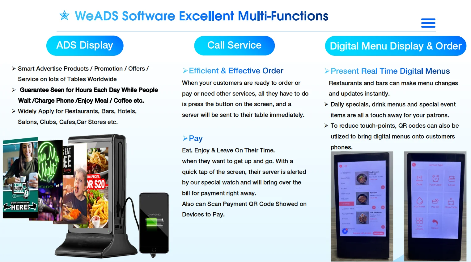 Table Top Selling Digital Android11 Order Call System Cafe Bar Power Bank Restaurant Menu Display table advertising player