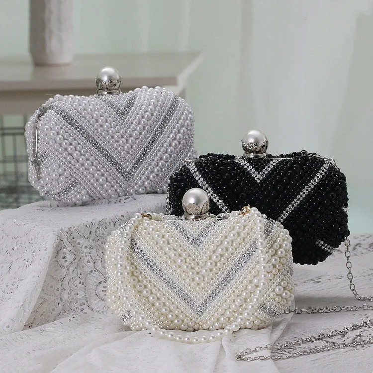 high quality phone party clutch purse pearl small white handbags evening designer beaded luxury clutch bags for women