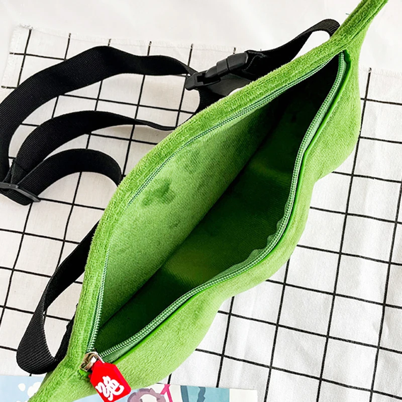 3D Pea Pod Sling Backpack Plush Edamame Purse Cute Soybean Chest Crossbody Shoulder Bags Green Beans Shape Waist Bag