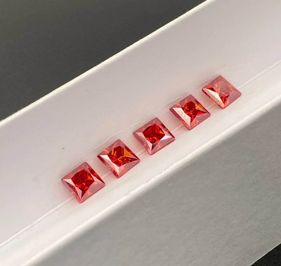 5.5mm Princess Cut Synthetic Moissanite Price Wholesale Orange Red Loose Moissanite Diamond