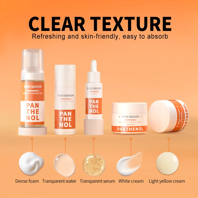 Beauty Products Panthenol Skincare 5 In 1 Set Moisturizing Repairing Face Serum Toner Cleansing Foam Vitamin B5 Cream For Women