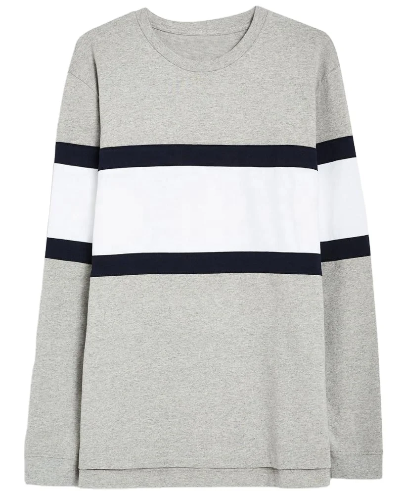 Mens T-Shirt Gray and Navy Panelled  Skater fit Crew neck Panelled design Long sleeves