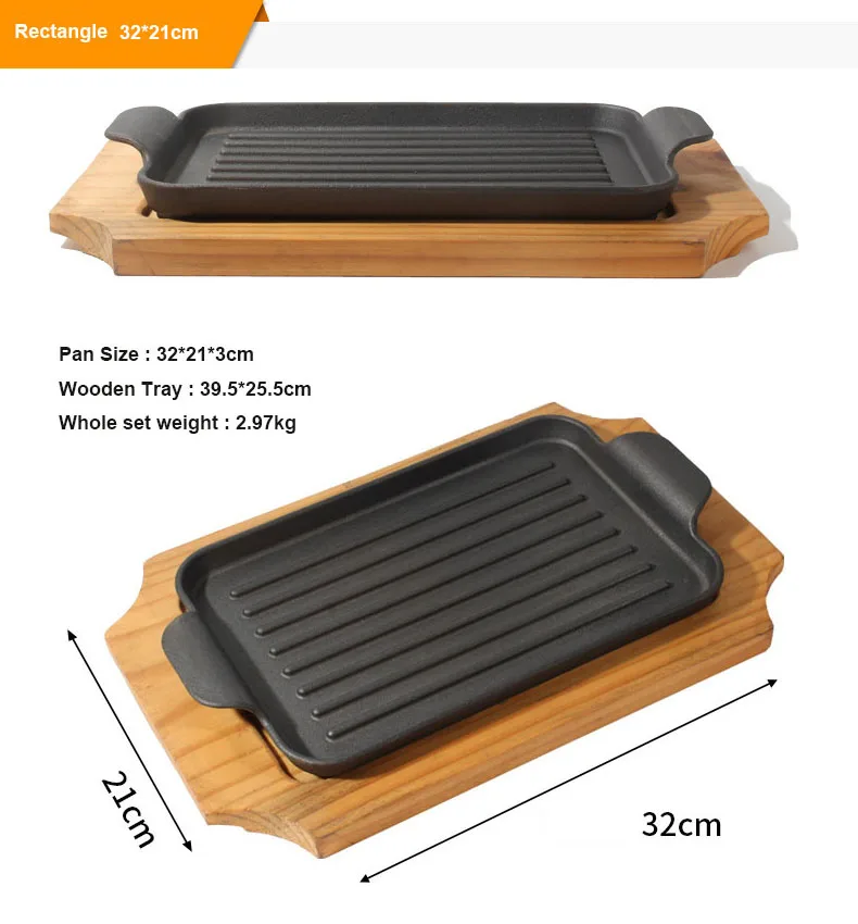 Pre-seasoned Serving Platter Frying Pan Skillet Cooking Steak Plate Grill Pan Sizzling Cast Iron Fajita Pan Plate