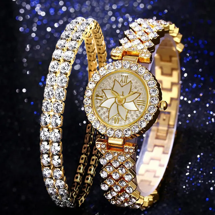 Low Price Hot Selling custom 2pcs set Wrist Luxury Ladies Quartz Watch Double Bracelet Set For Women